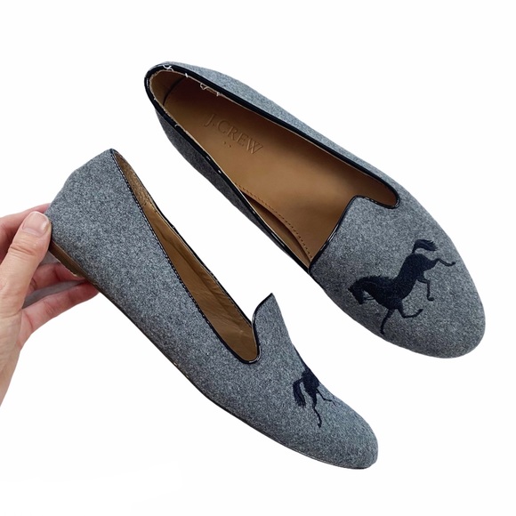 J. Crew Shoes - J.Crew Gray Horse Embroidered Textile Flat Loafers